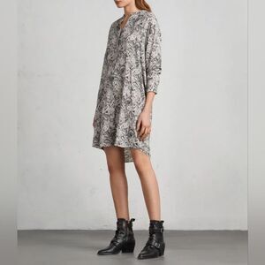 AllSaints Black and White Lace Effect Paisley Button-Up  Shift Dress Size M